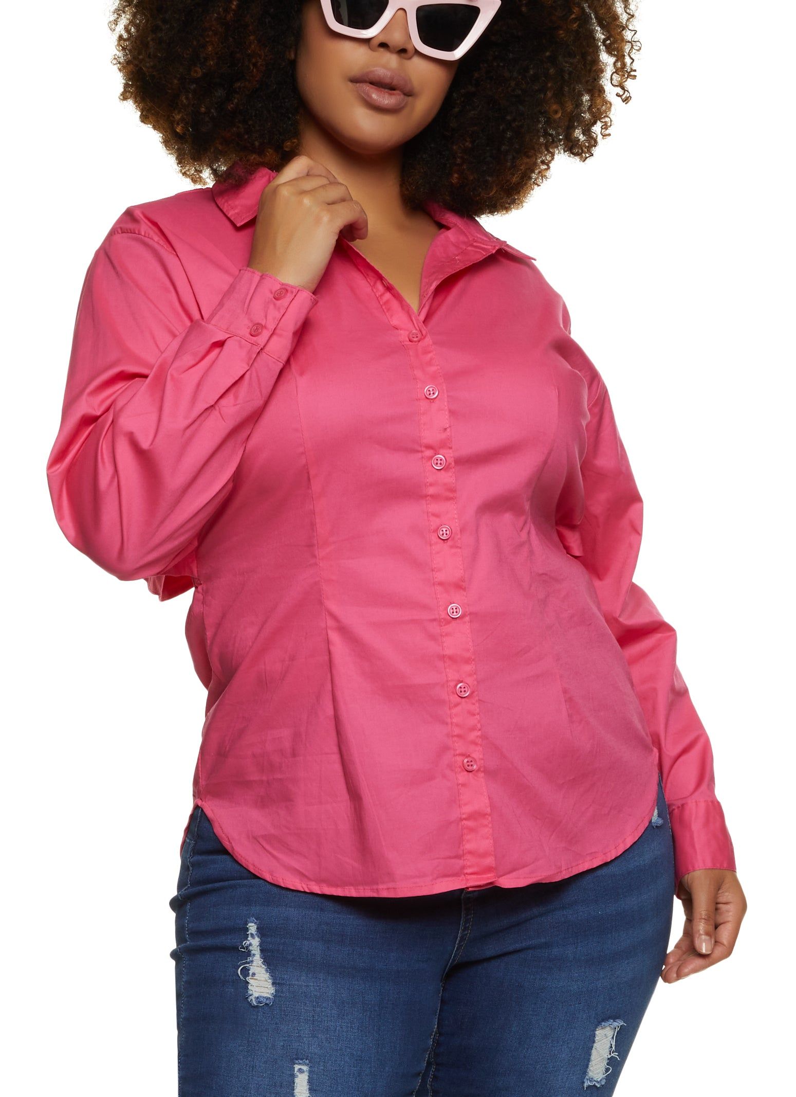 Plus Size Cut Out Detail Button Front Shirt sold by Rainbow product image thumbnail 2