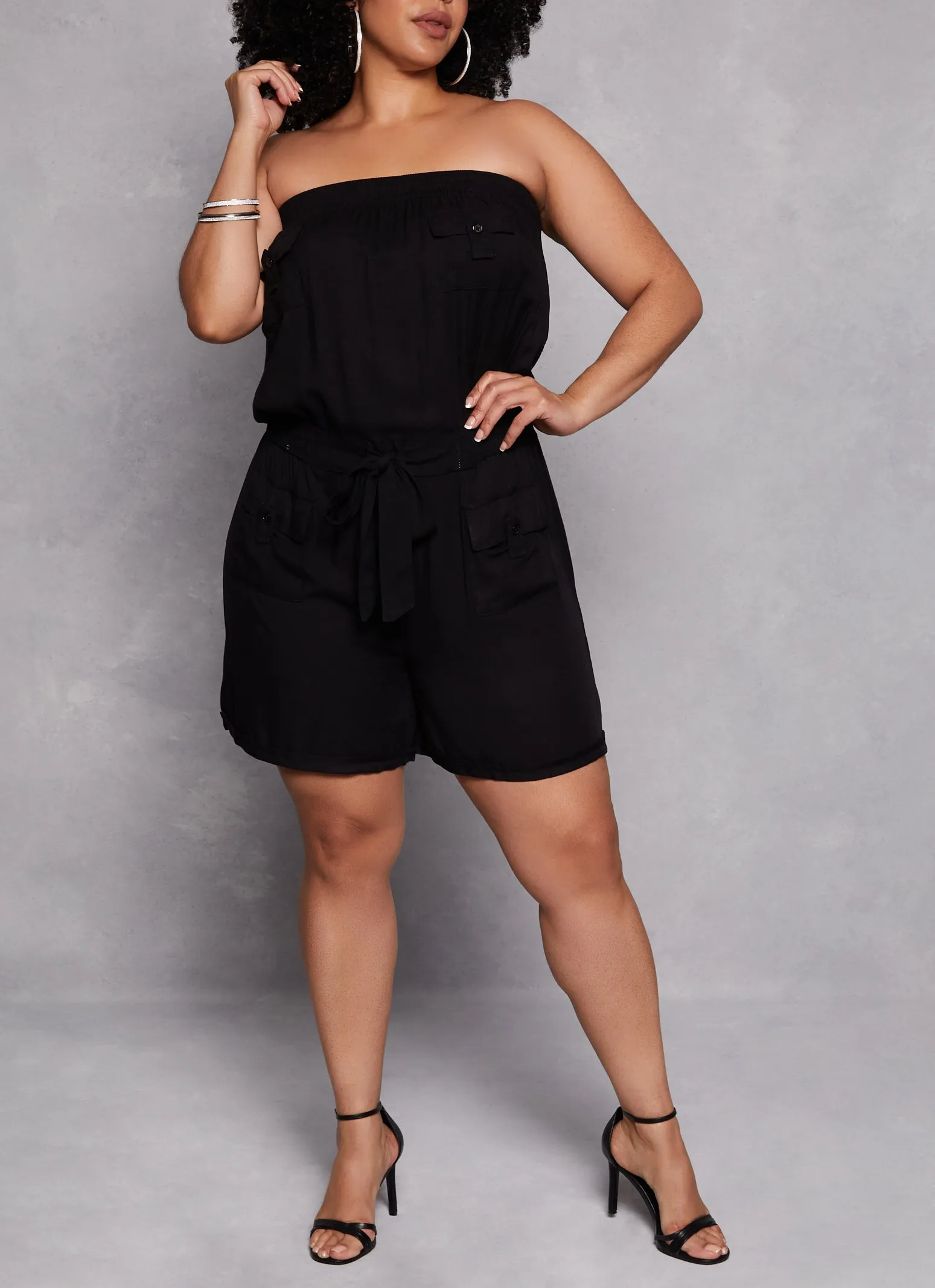 Plus Size Strapless Tie Waist Utility Romper sold by Rainbow product image thumbnail 2