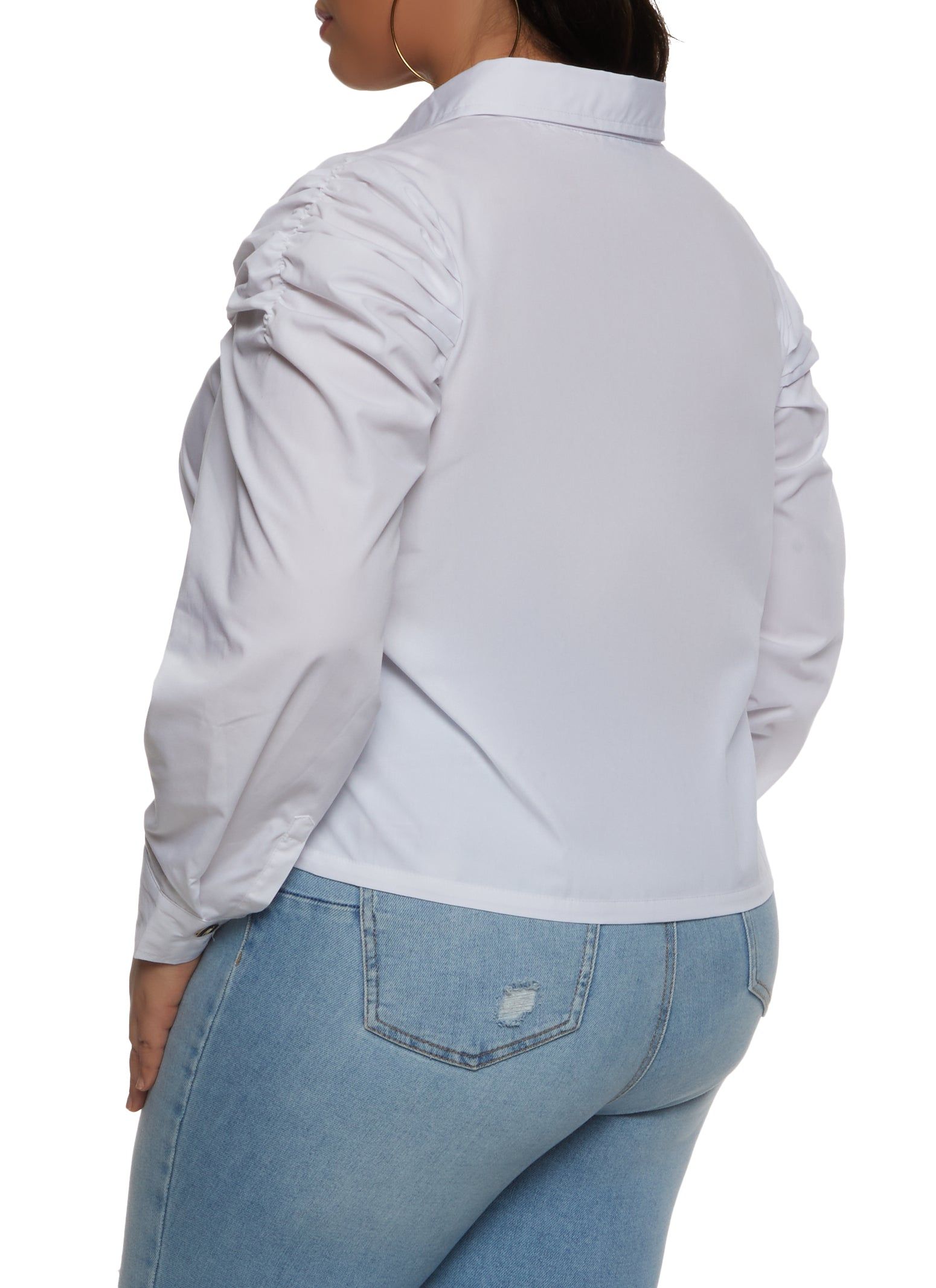 Plus Size Puff Sleeve Button Front Shirt sold by Rainbow product image thumbnail 3