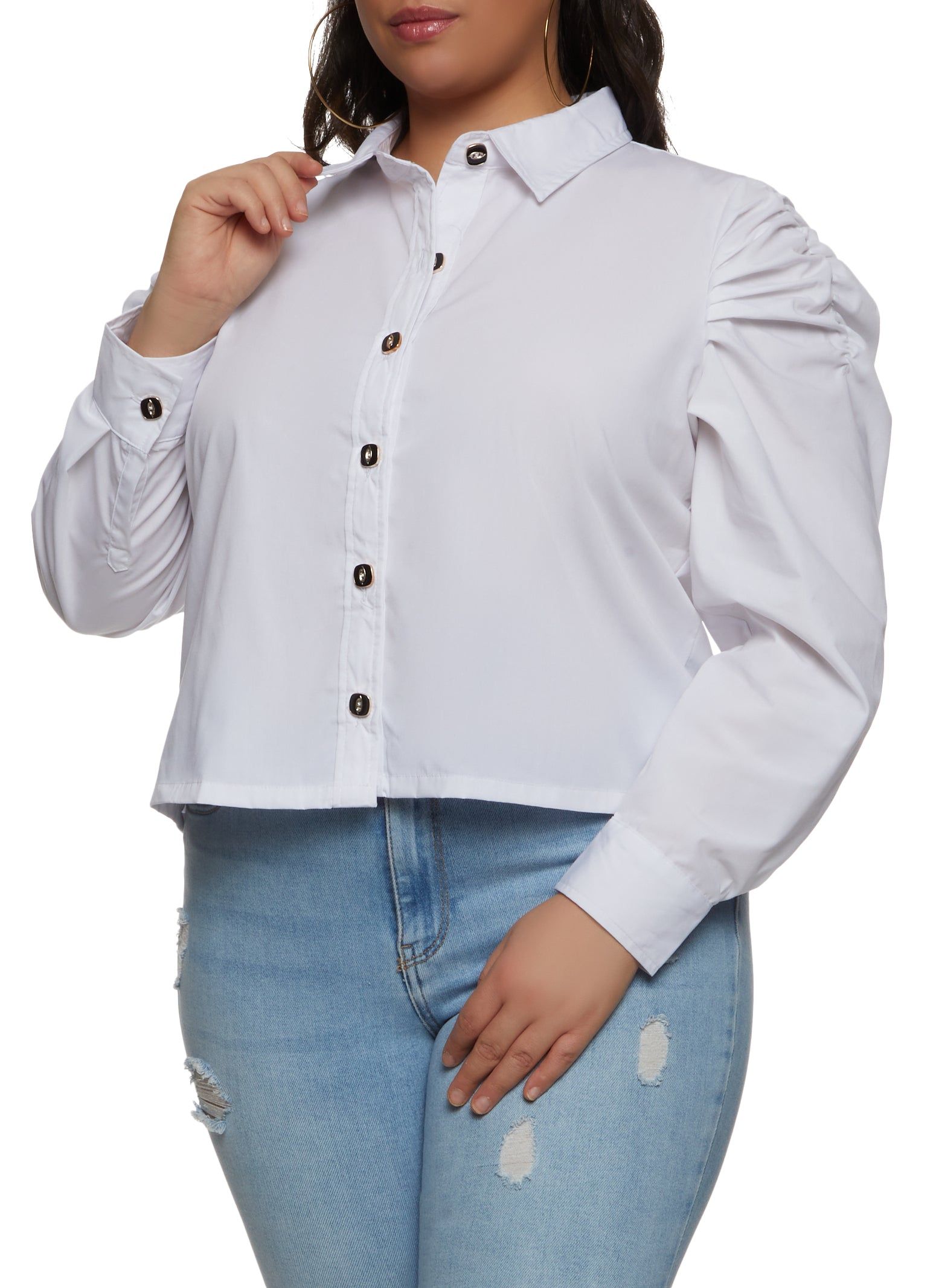 Plus Size Puff Sleeve Button Front Shirt sold by Rainbow product image thumbnail 2