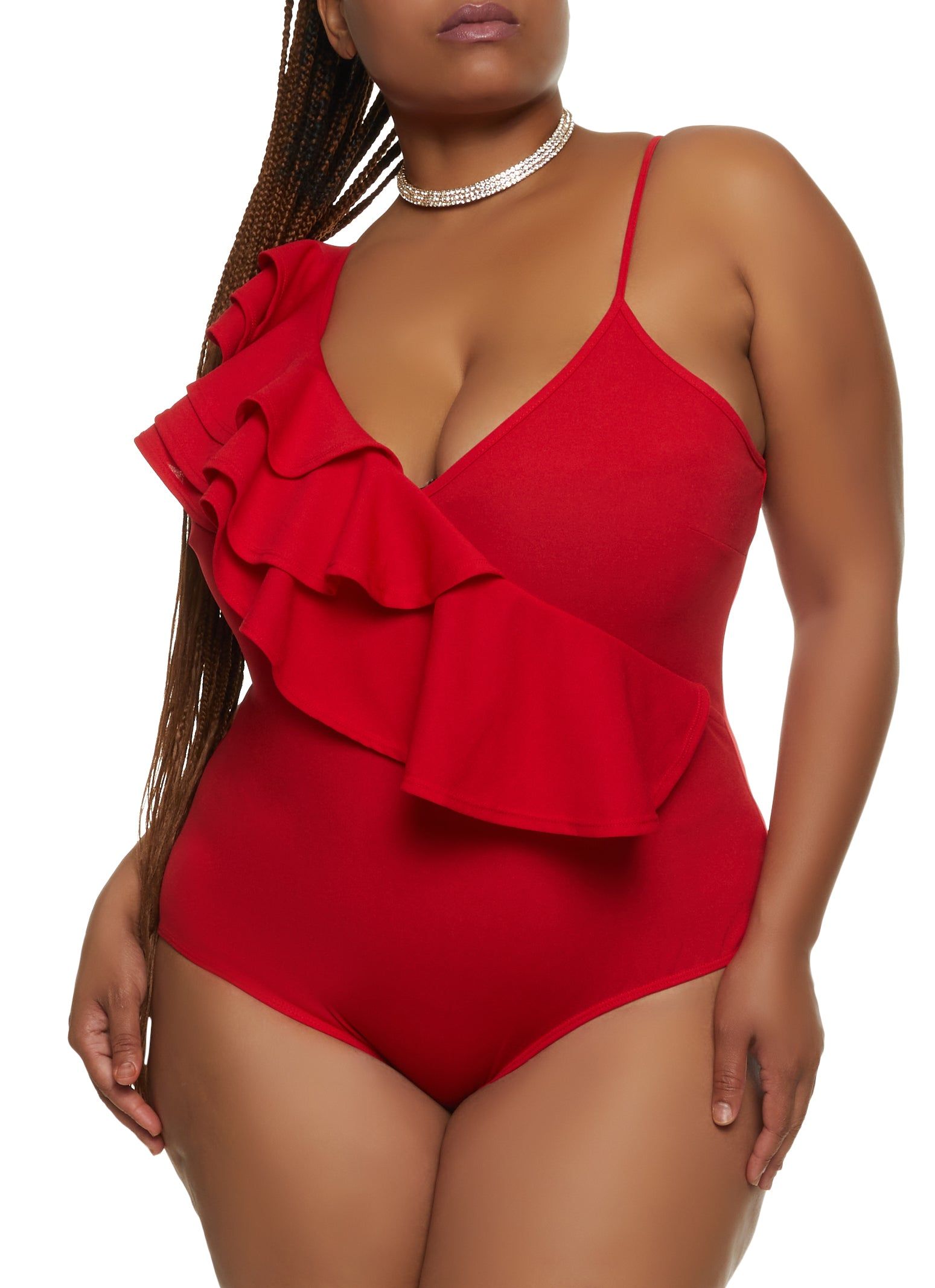 Plus Size Ruffle Trim Bodysuit sold by Rainbow