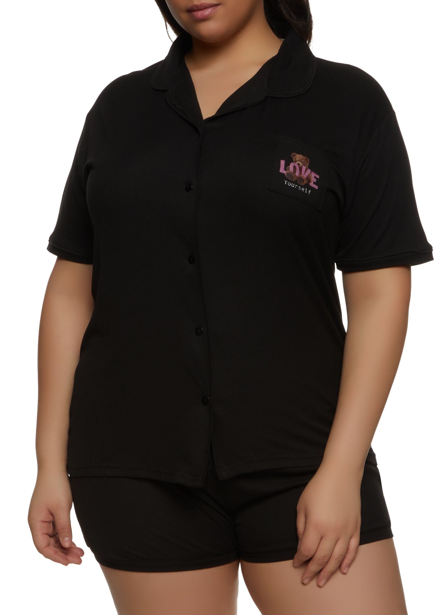 Plus Size Get Some Sleep Glitter Pajama Shirt and Shorts sold by Rainbow