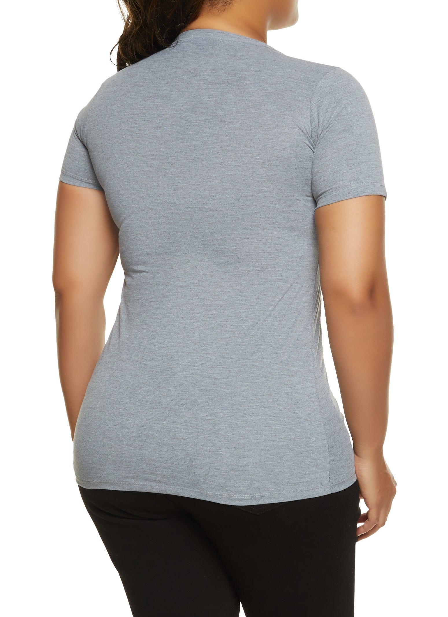 Plus Size Ruched Caged V Neck Tee sold by Rainbow product image thumbnail 2