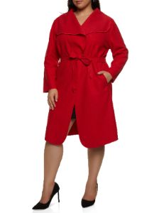 Plus Size Solid Belted Wrap Coat sold by Rainbow