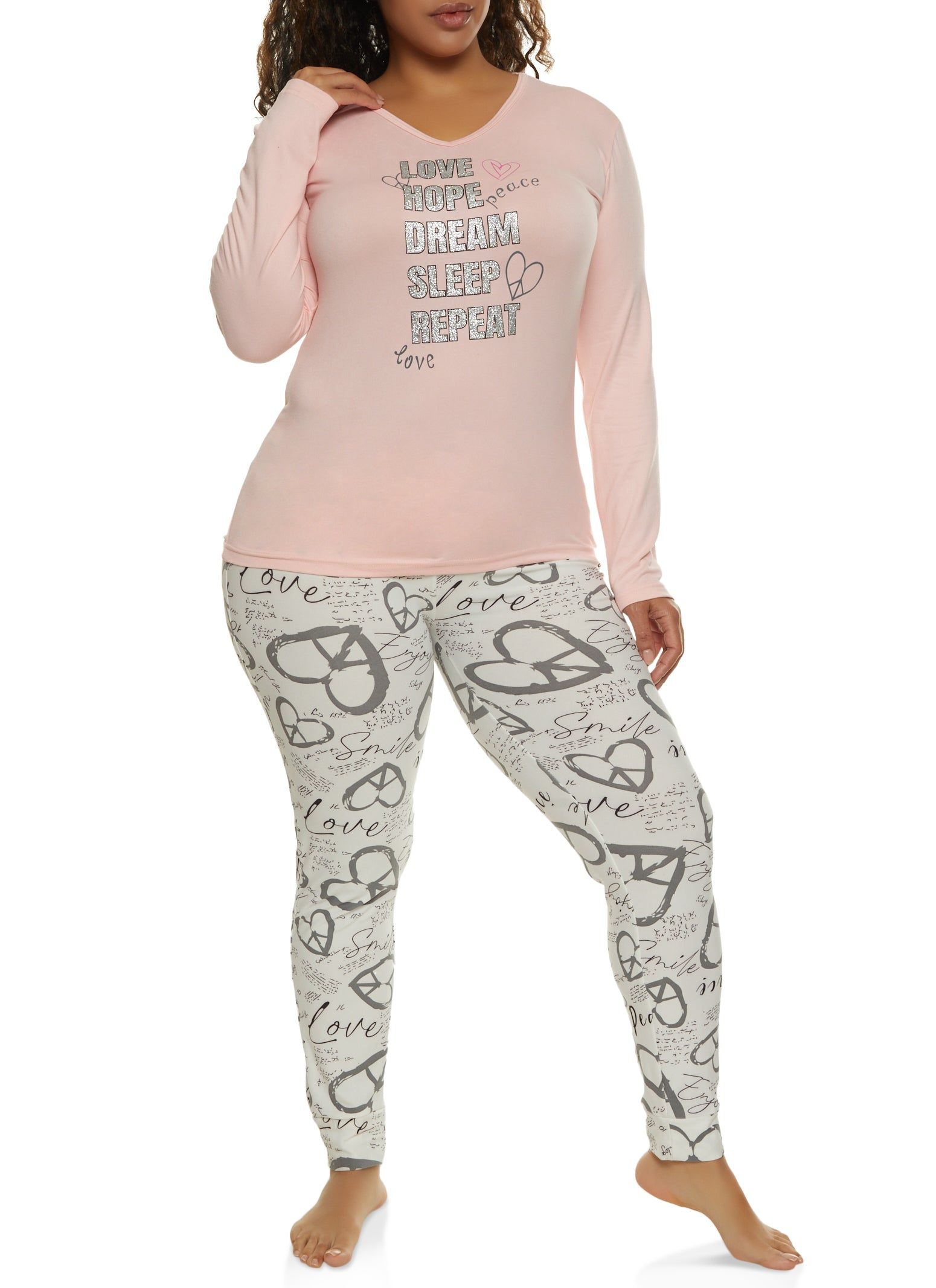 Plus Size Glitter Graphic Long Sleeve Pajama Top and Pants sold by Rainbow