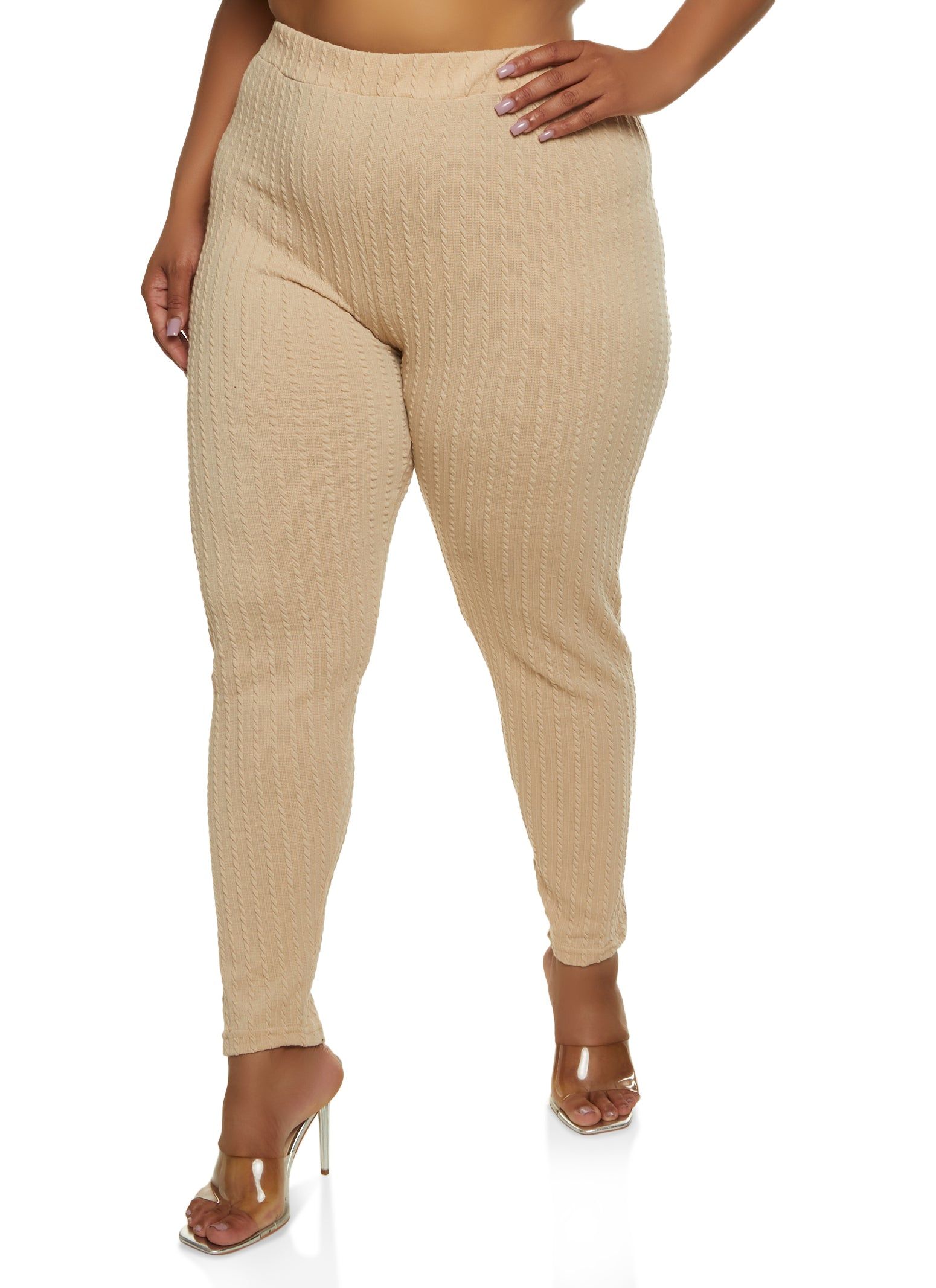 Plus Size Textured Knit High Waist Leggings sold by Rainbow