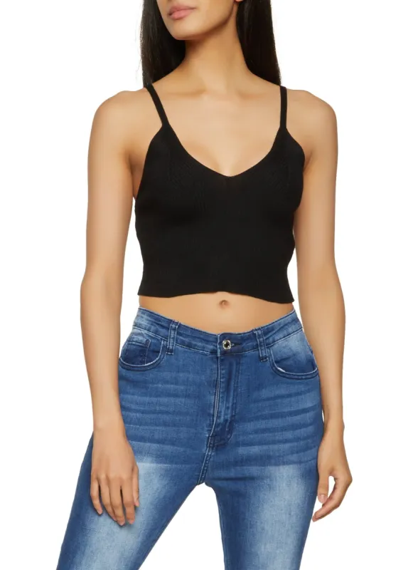 Rib Knit V Neck Cropped Cami sold by Rainbow
