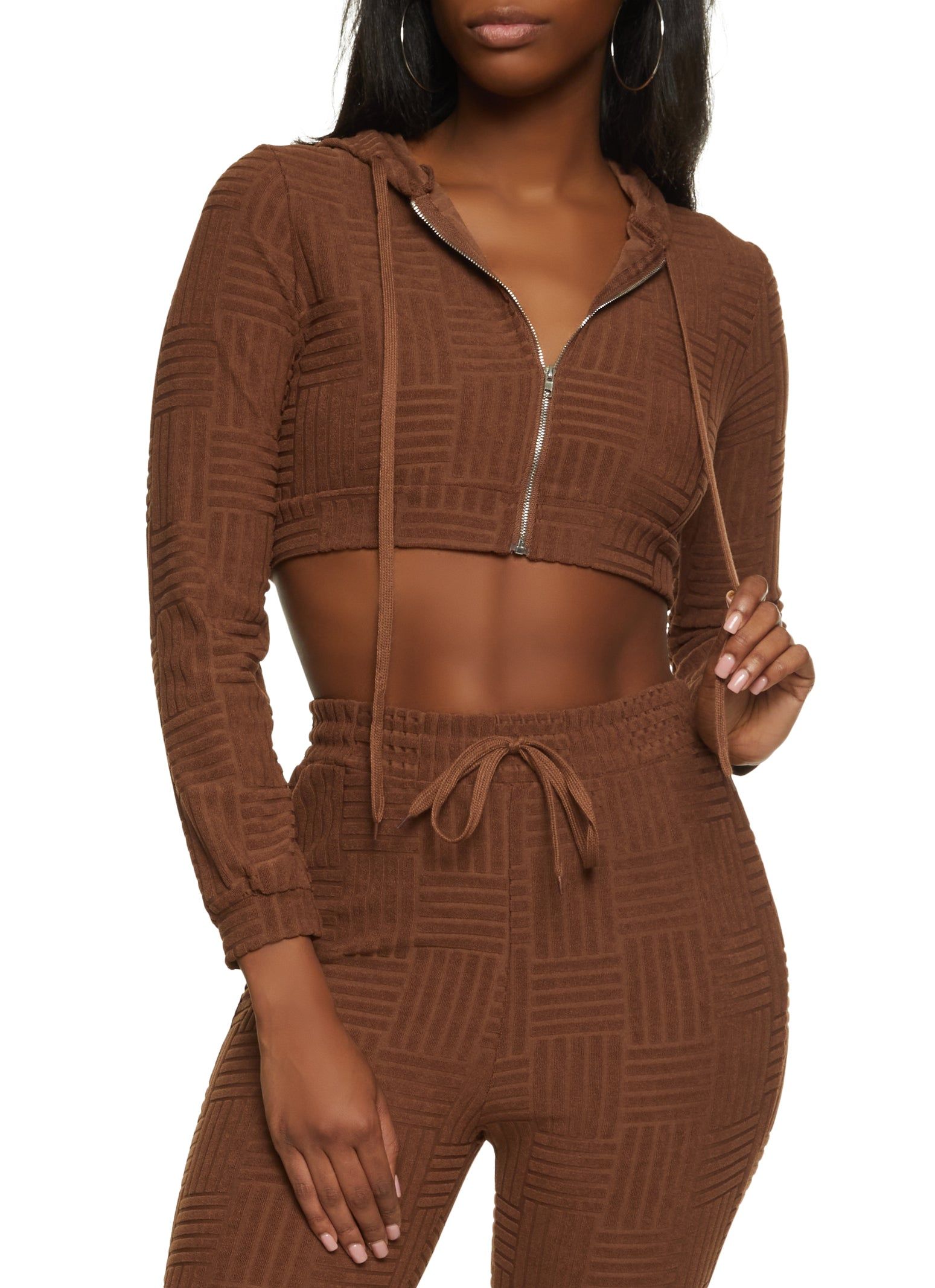 Terry Cloth Zip Front Cropped Hoodie sold by Rainbow