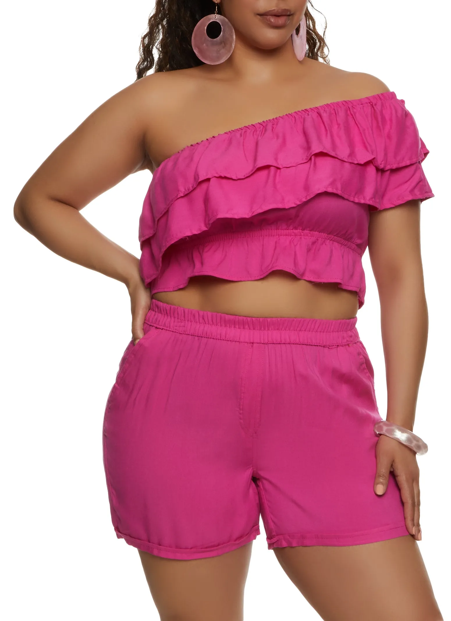 Plus Size Tiered Ruffled One Shoulder Crop Top sold by Rainbow product image thumbnail 2