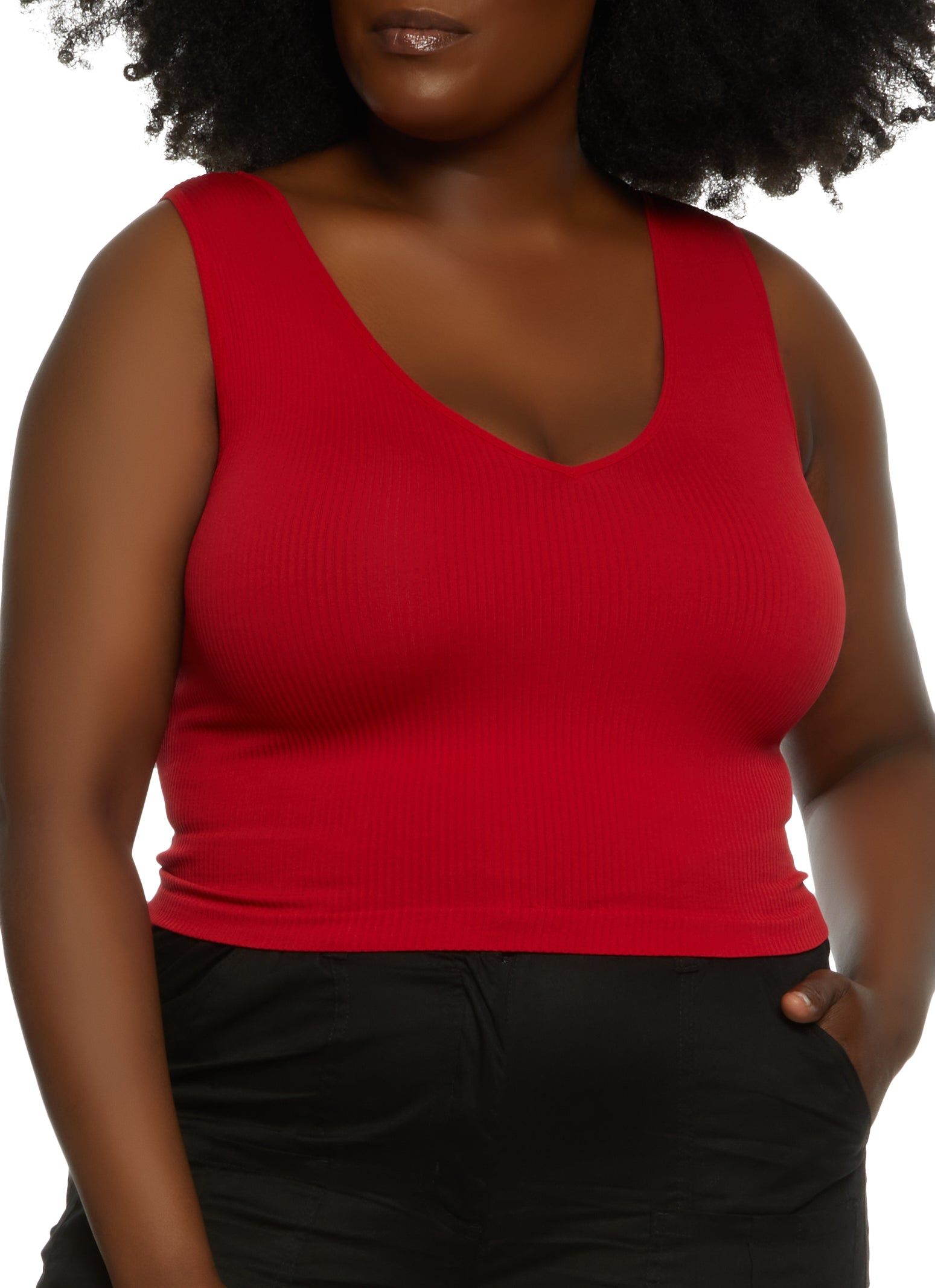 Plus Size Ribbed V Neck Tank Top sold by Rainbow