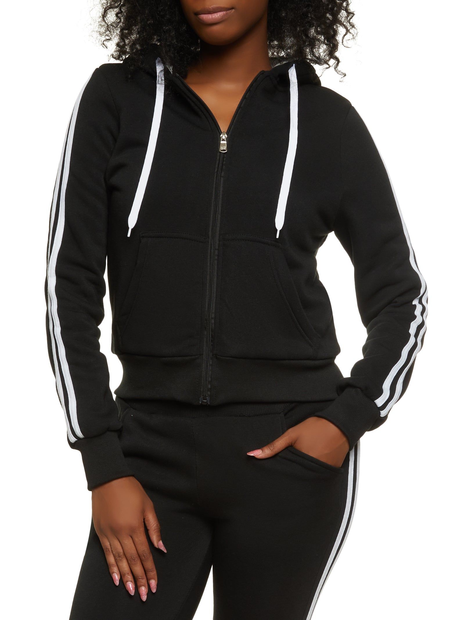 Varsity Stripe Zip Front Hoodie sold by Rainbow