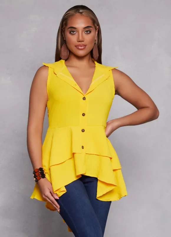 Sleeveless Button Down Tiered High Low Top sold by Rainbow