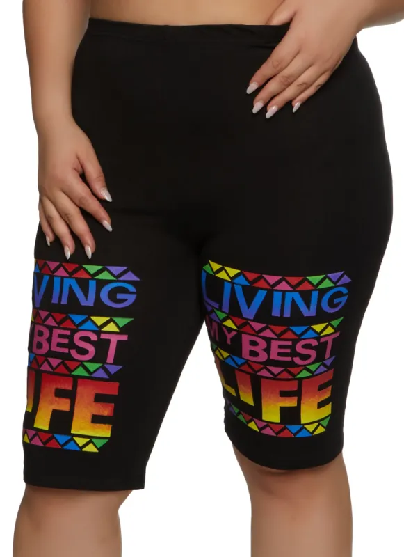 Plus Size Living My Best Life Graphic Bike Shorts sold by Rainbow