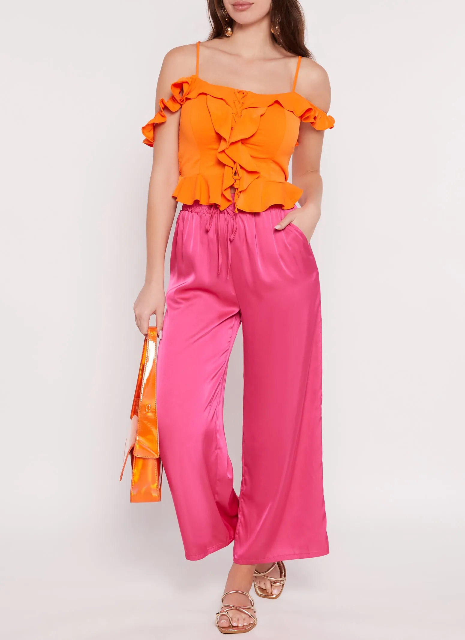 Satin High Waist Palazzo Pants sold by Rainbow