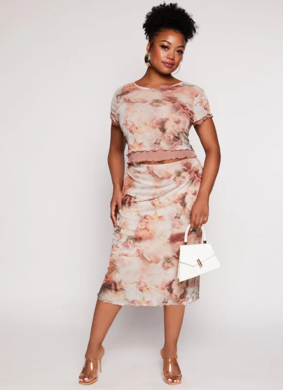 Plus Size Almost Famous Mesh Printed Midi Pencil Skirt sold by Rainbow
