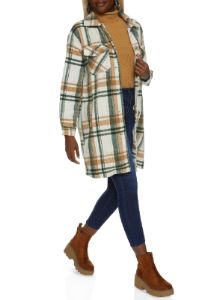 Plaid Pocket Detail Button Front Shacket sold by Rainbow