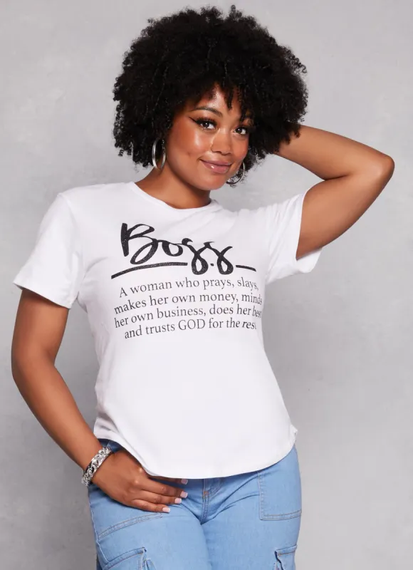 Plus Size Boss Glitter High Low Graphic Tee sold by Rainbow