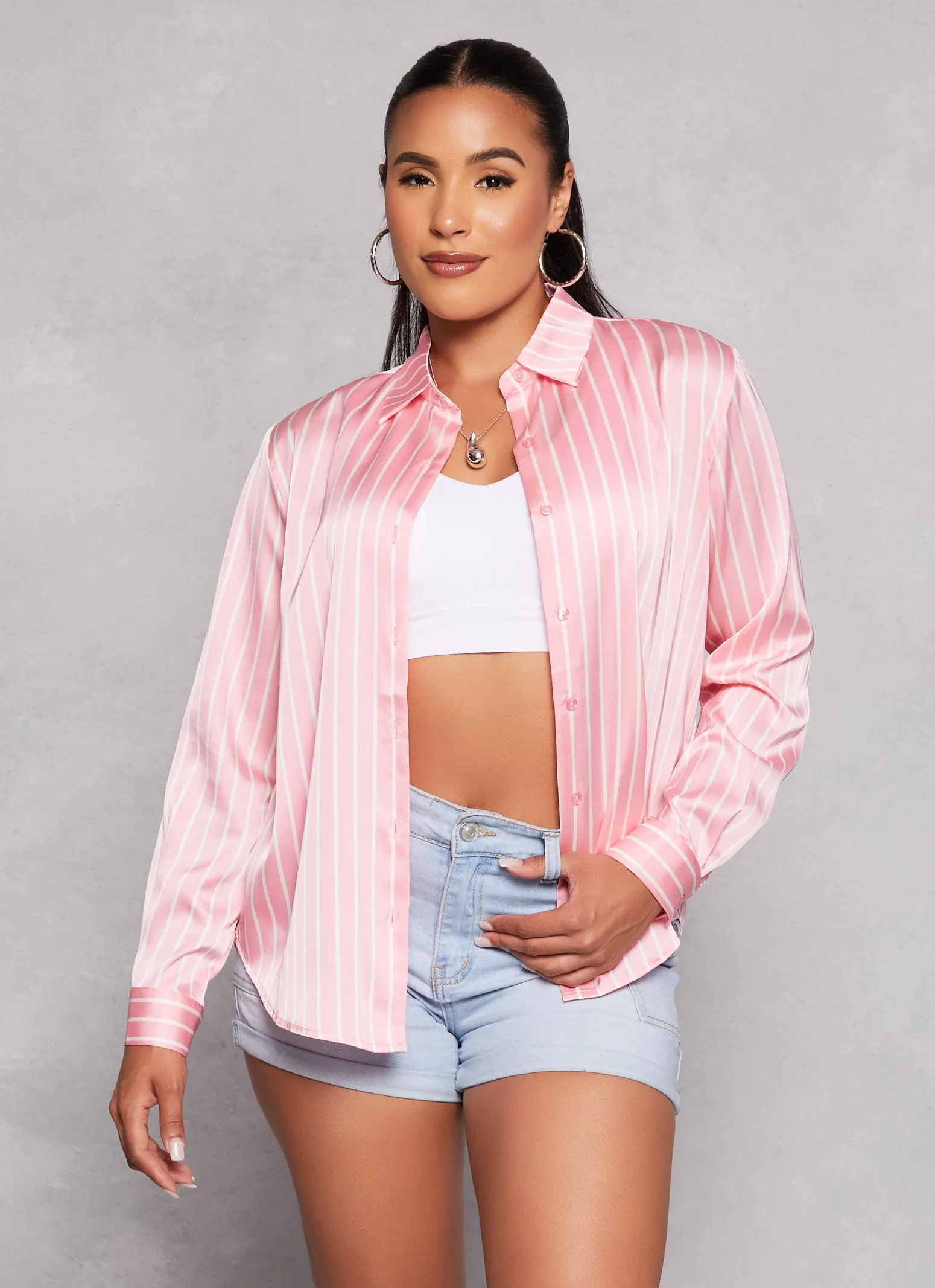 Satin Striped Button Front Shirt sold by Rainbow