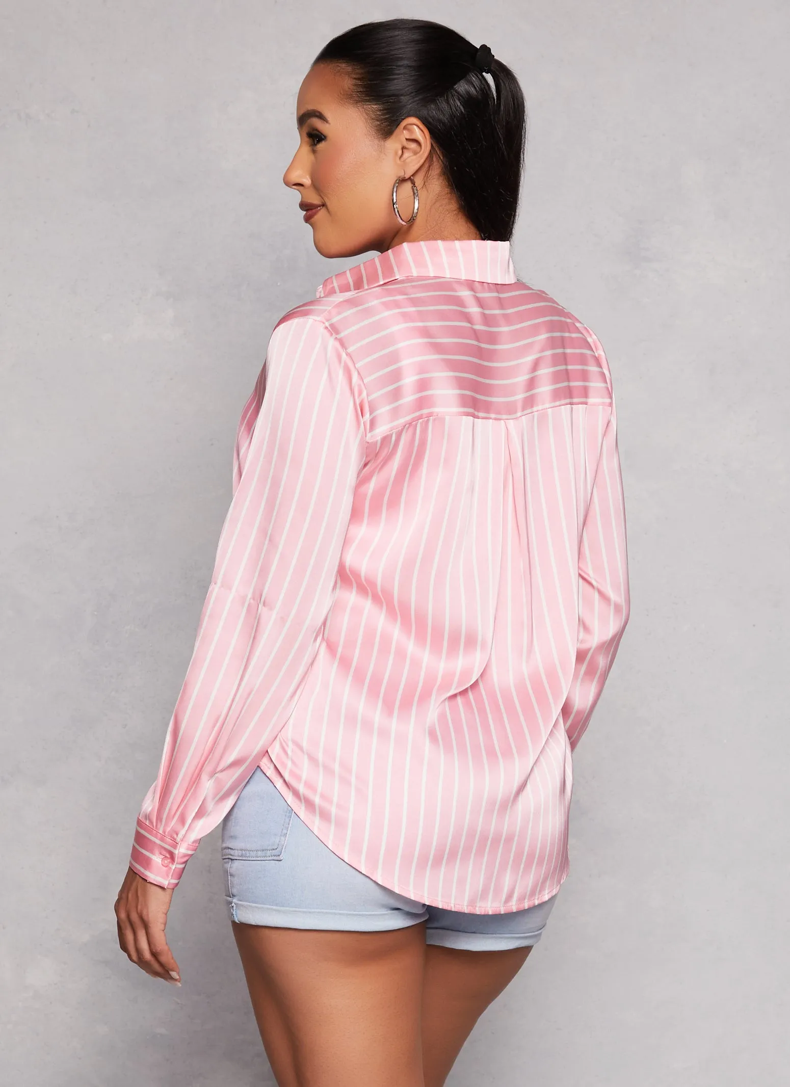 Satin Striped Button Front Shirt sold by Rainbow product image thumbnail 3
