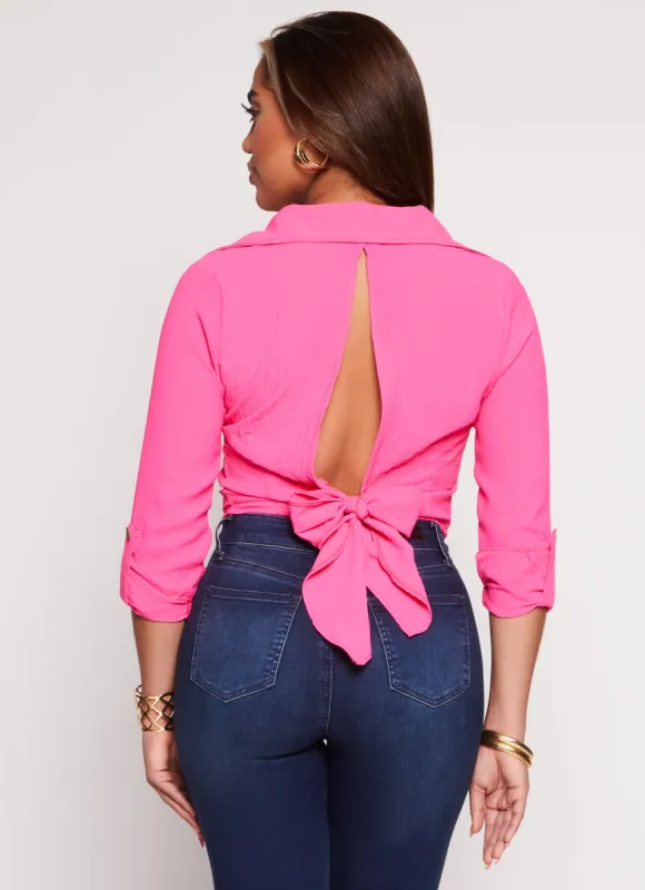 Button Front Open Tie Back Shirt sold by Rainbow