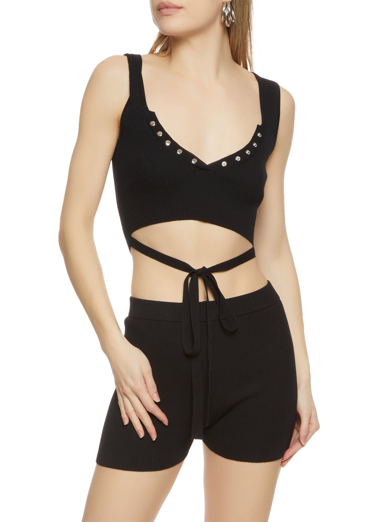 Ribbed Snap Button Detail Tie Front Tank Top sold by Rainbow product image thumbnail 2