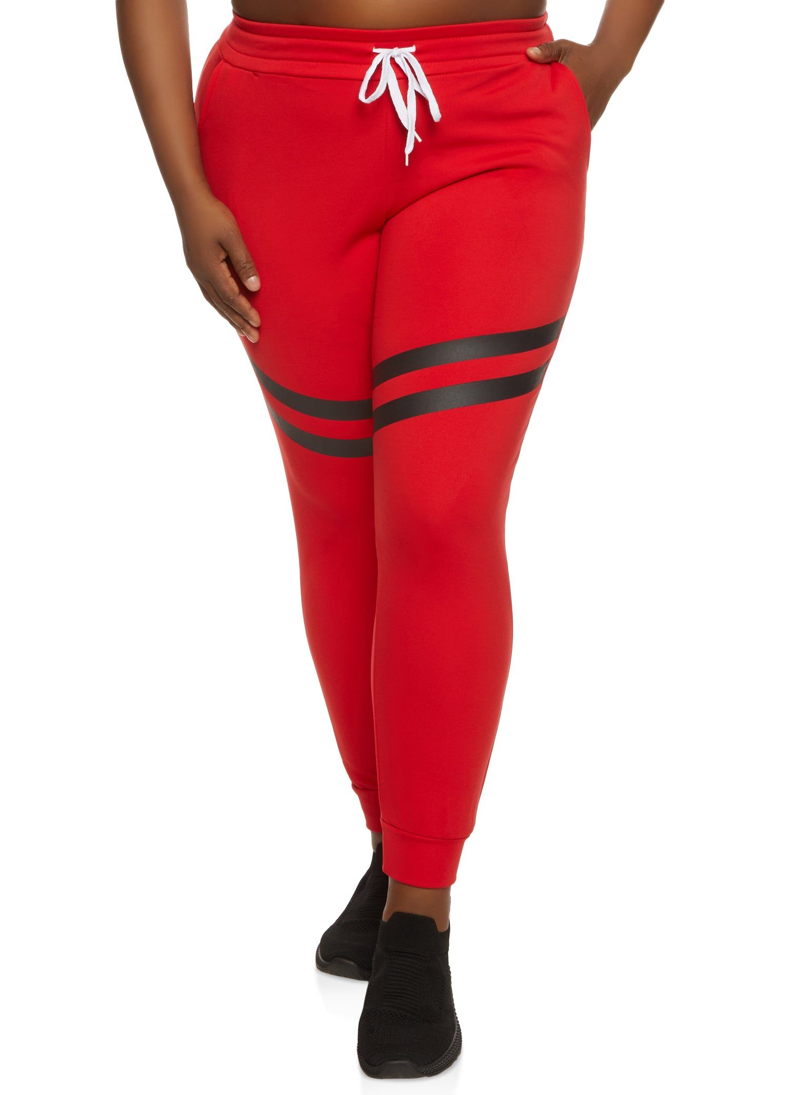 Plus Size Varsity Stripe Detail Drawstring Joggers sold by Rainbow