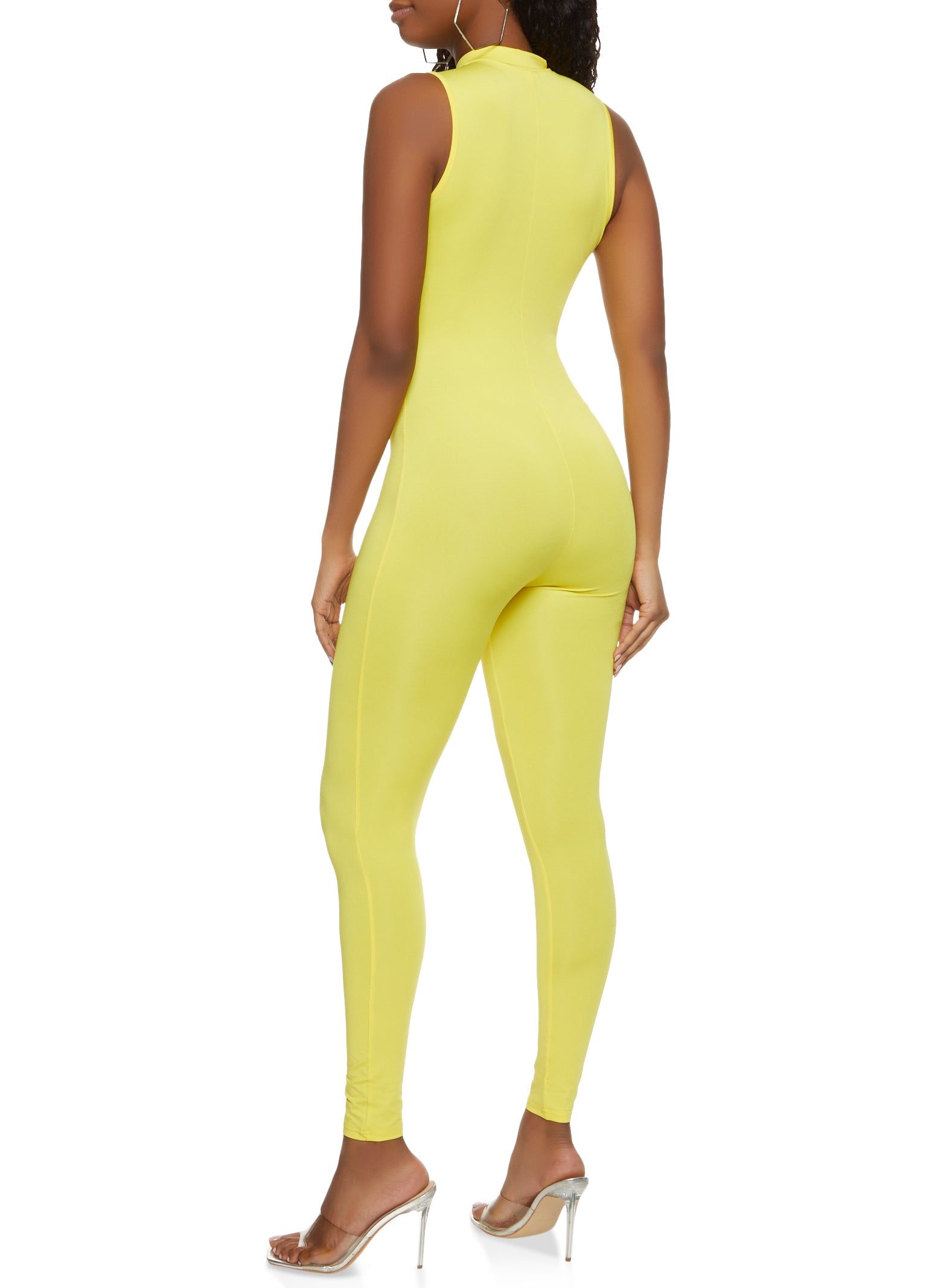 Solid Mock Neck Zip Front Sleeveless Catsuit sold by Rainbow product image thumbnail 2