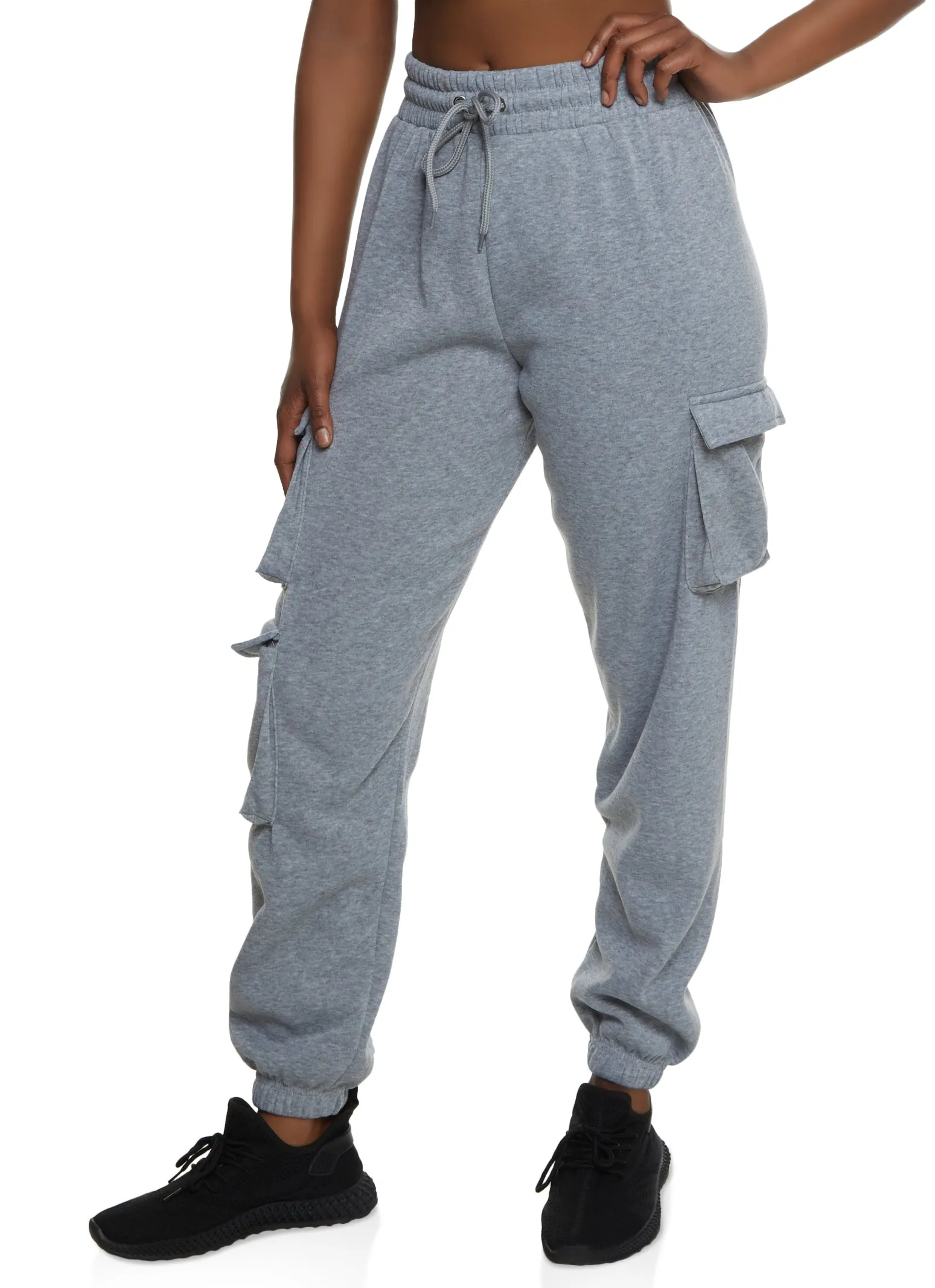 Fleece Drawstring Waist Cargo Pocket Joggers sold by Rainbow