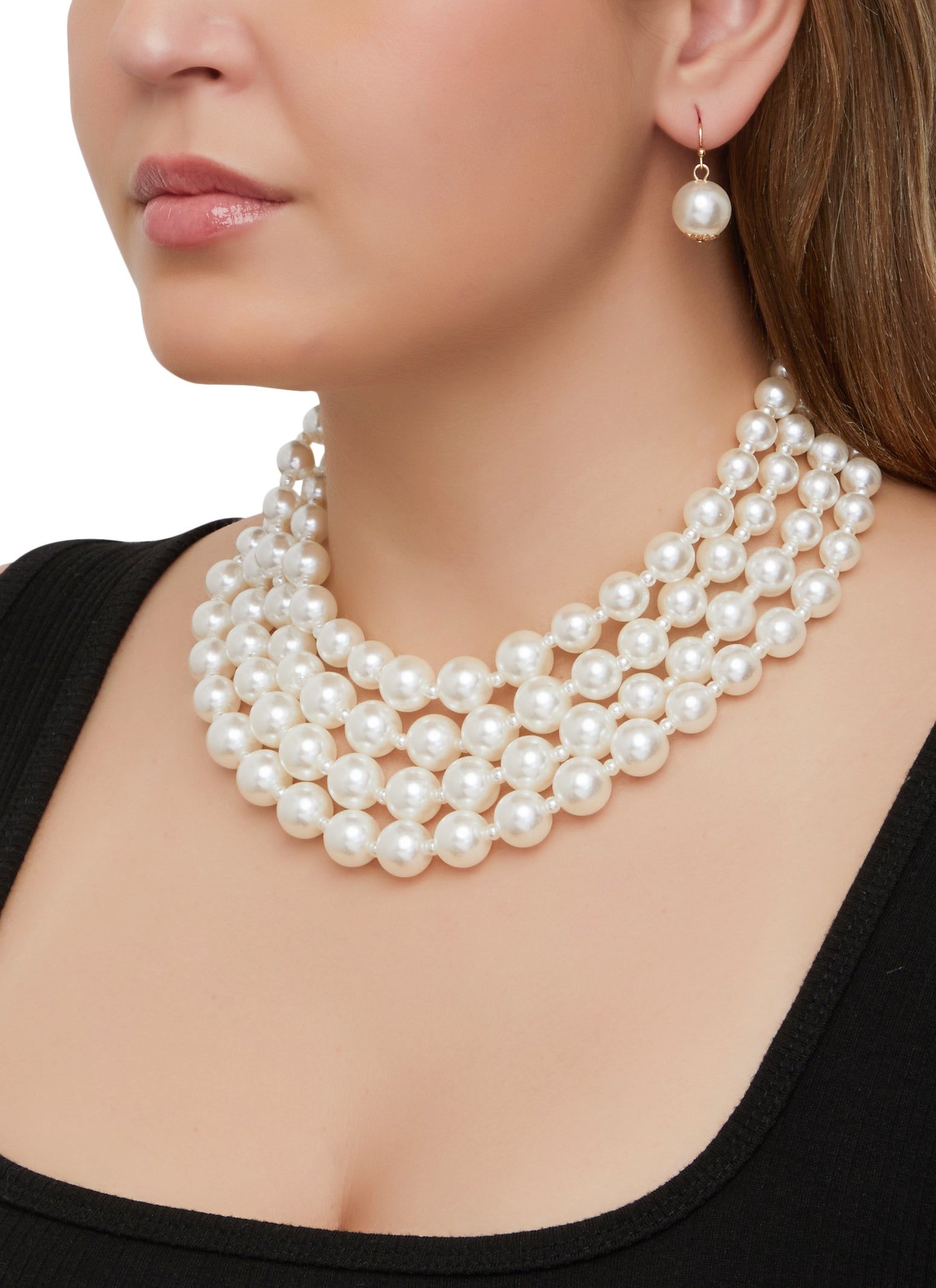 Layered Faux Pearl Necklace and Earrings with Bracelets Set sold by Rainbow product image thumbnail 2