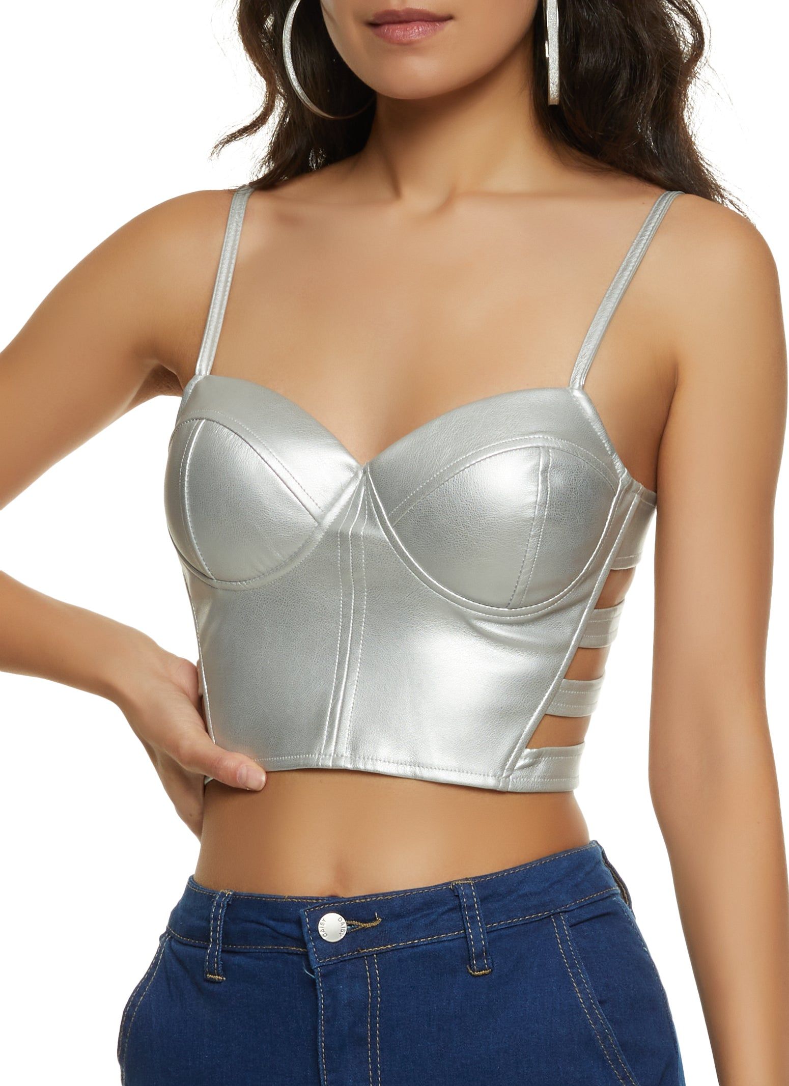 Faux Leather Caged Bustier Top sold by Rainbow
