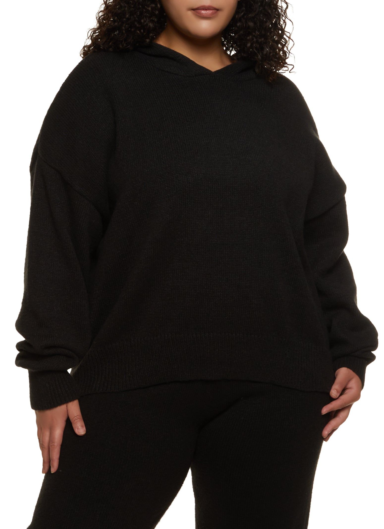 Plus Size Knit Pullover Hoodie sold by Rainbow