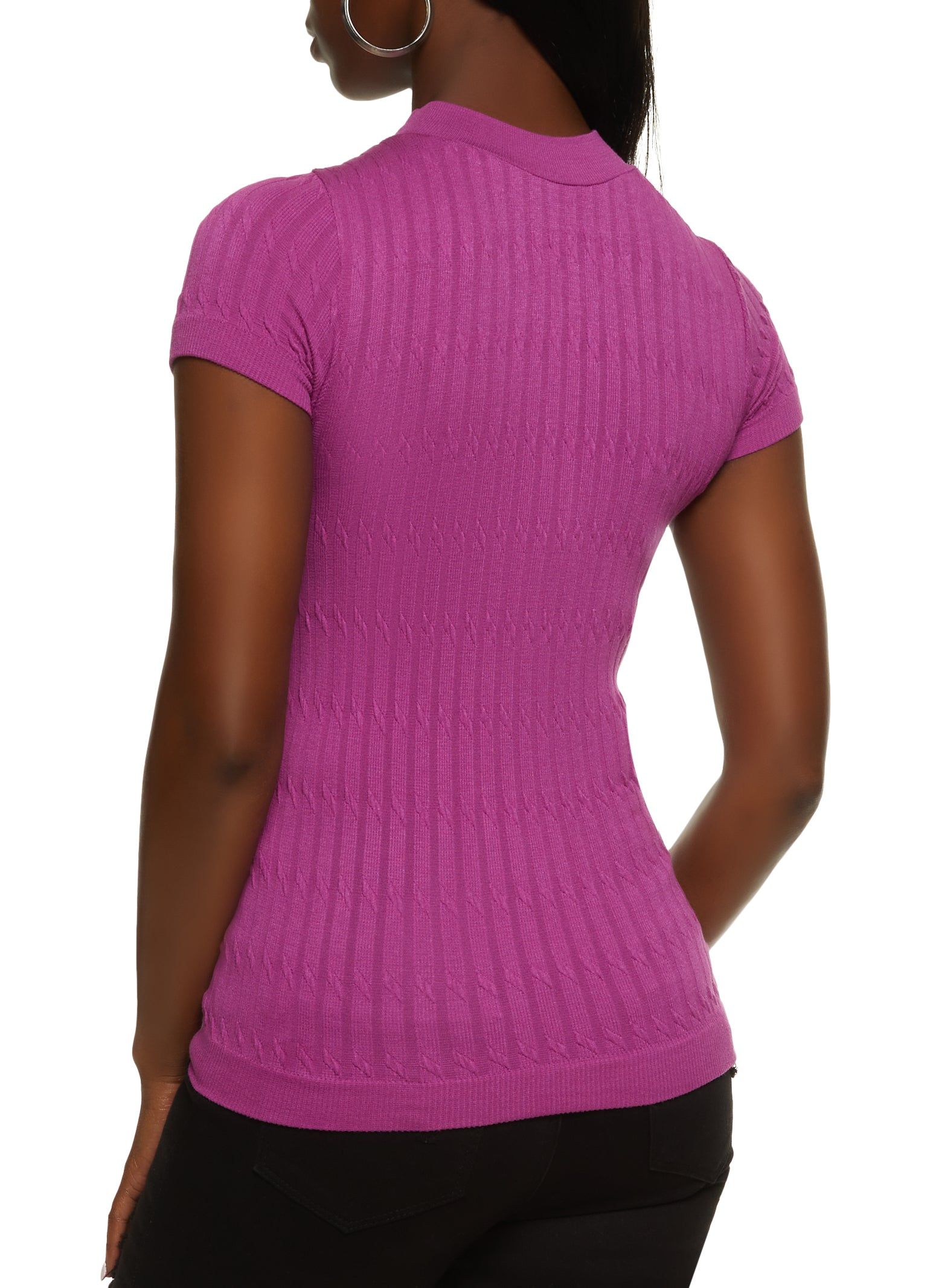 Seamless Cable Knit Mock Neck Short Sleeve Top sold by Rainbow product image thumbnail 2