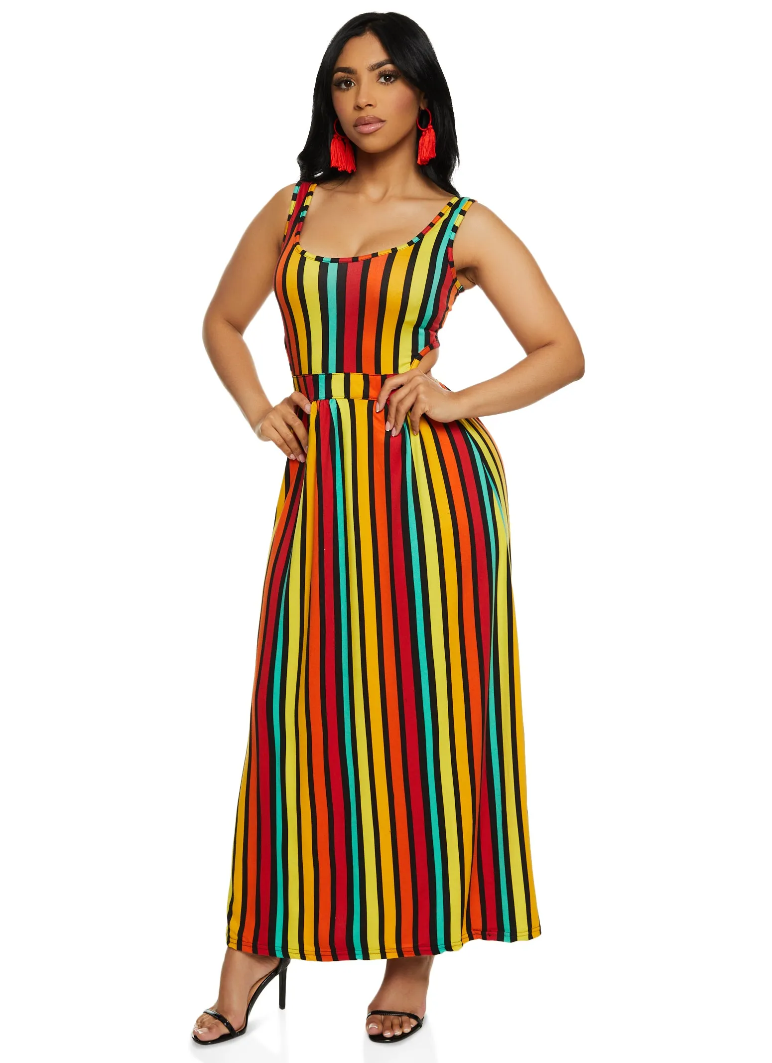 Cut Out Rainbow Striped Maxi Dress sold by Rainbow product image thumbnail 2