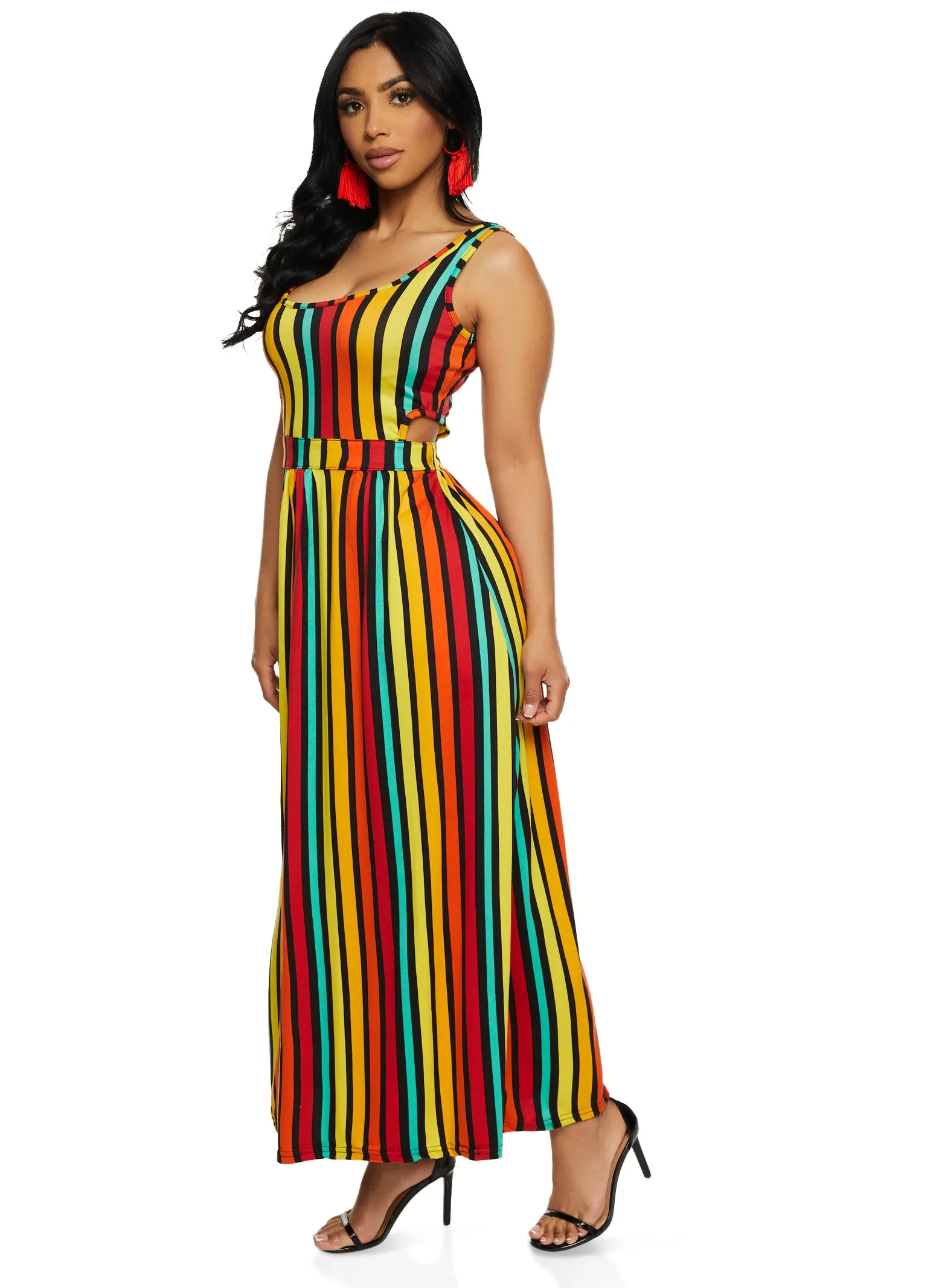 Cut Out Rainbow Striped Maxi Dress sold by Rainbow