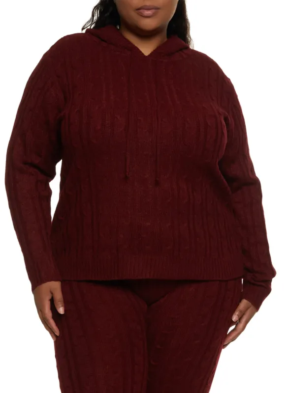 Plus Size Cable Knit Hoodie sold by Rainbow