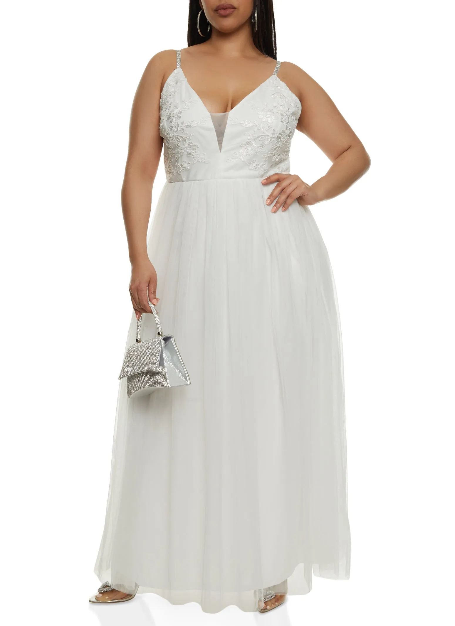 Plus Size Haute Monde Lace Detail Plunge Tulle Maxi Dress sold by Rainbow product image thumbnail 2