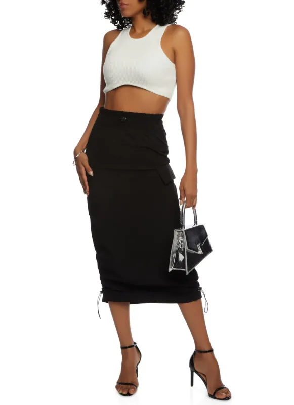 Nylon Toggle Drawstring Midi Cargo Skirt sold by Rainbow
