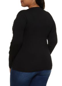 Plus Size Long Sleeve V Neck Basic Tee sold by Rainbow