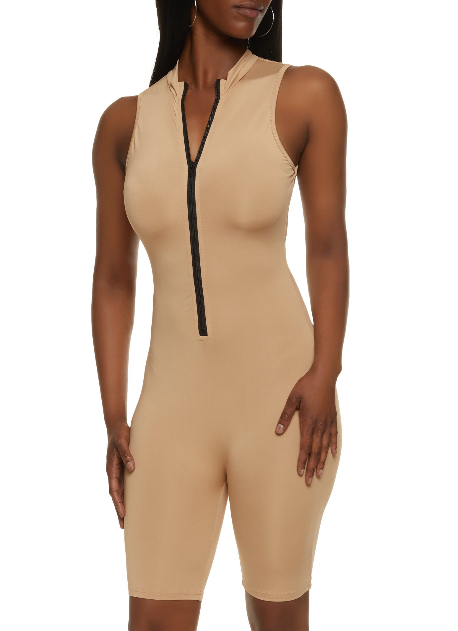 Zip Front Mock Neck Biker Romper sold by Rainbow