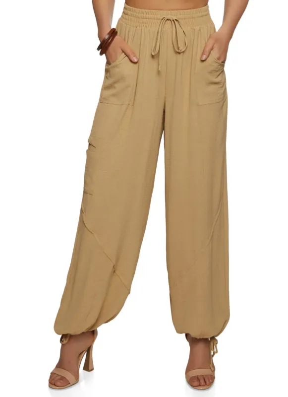High Waisted Tie Hem Wide Pants made by Rainbow