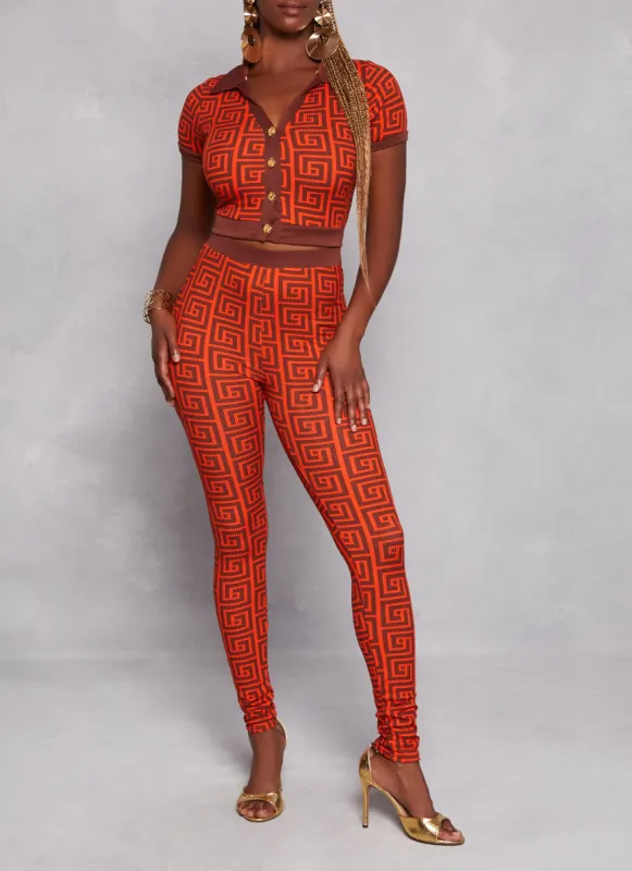 Greek Key Print High Waisted Leggings sold by Rainbow