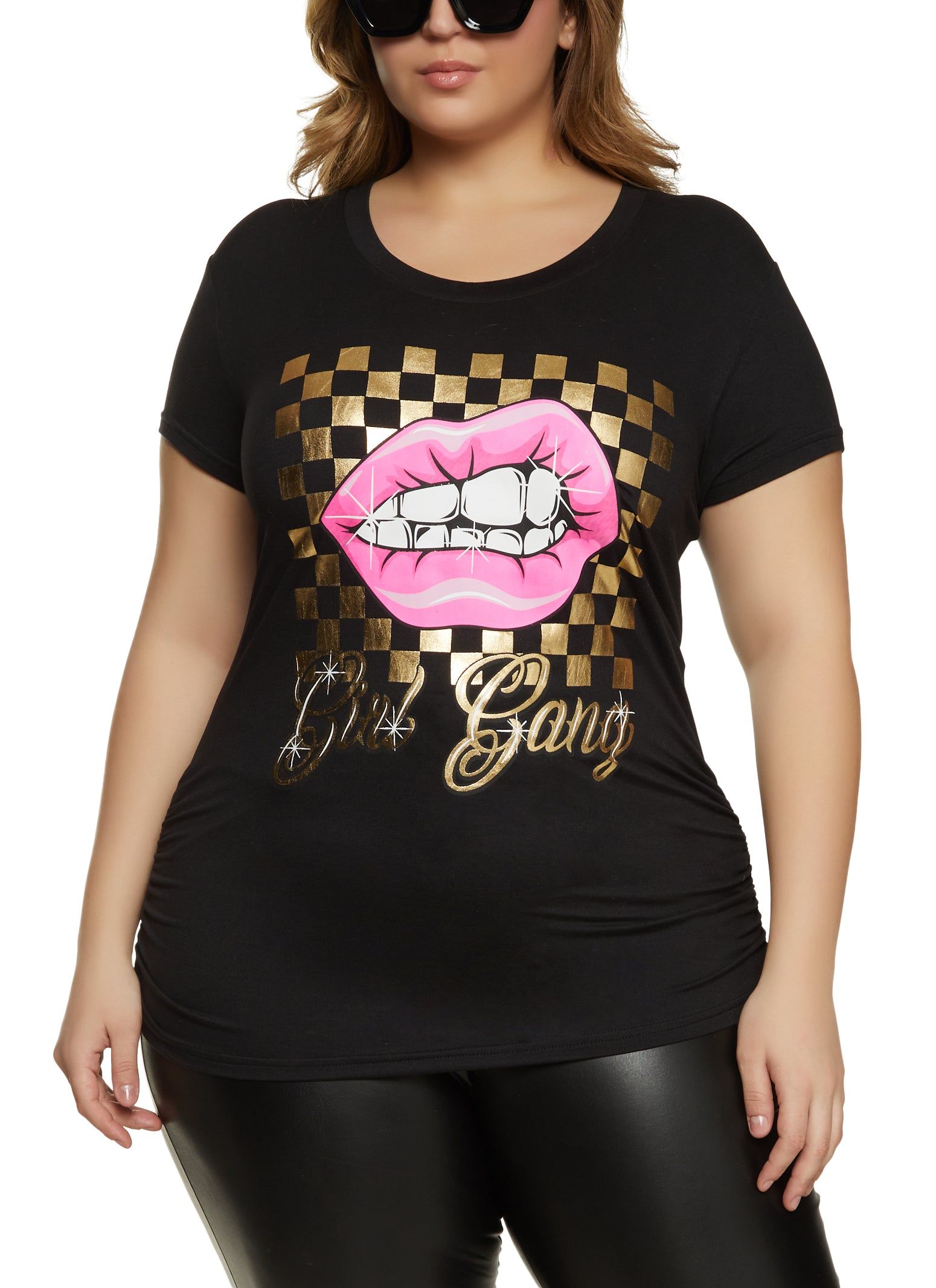 Plus Size Foil Screen Girl Gang Ruched Graphic Tee sold by Rainbow
