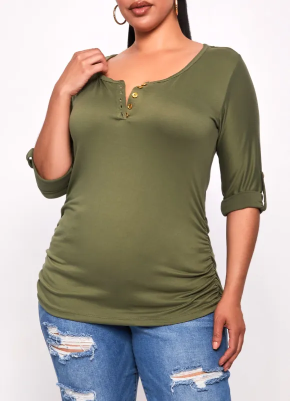 Plus Size Scoop Neck Tabbed Sleeve Top sold by Rainbow