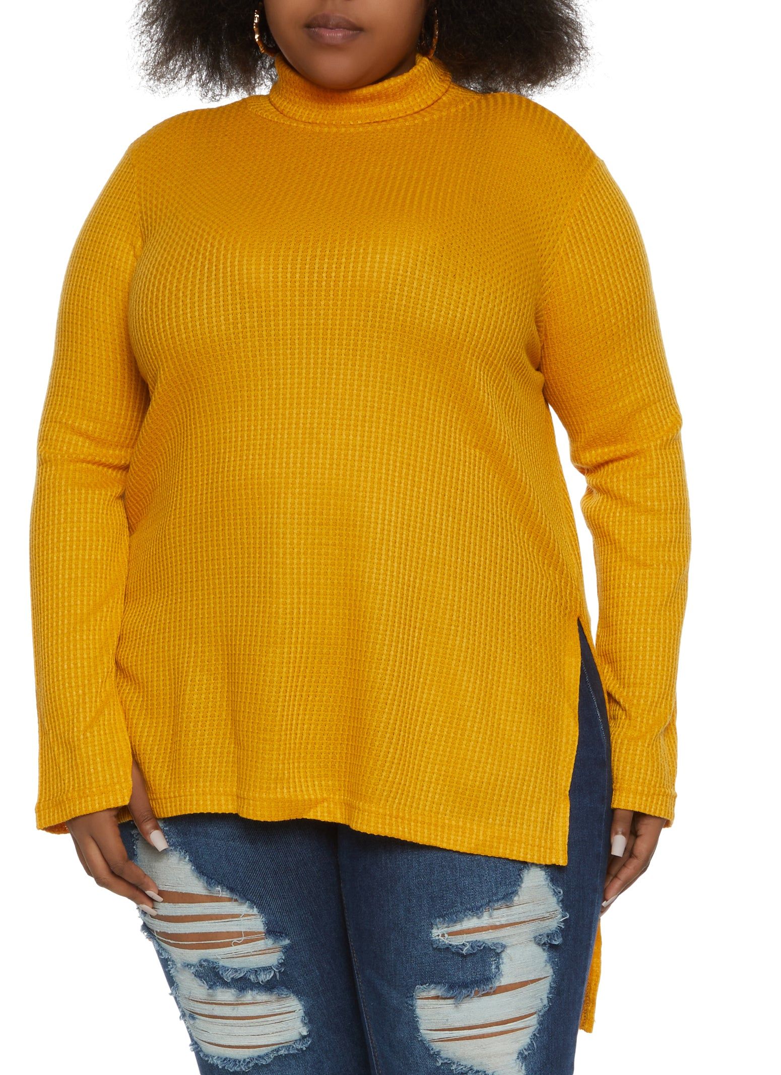 Plus Size Solid Waffle Knit Tunic Top sold by Rainbow