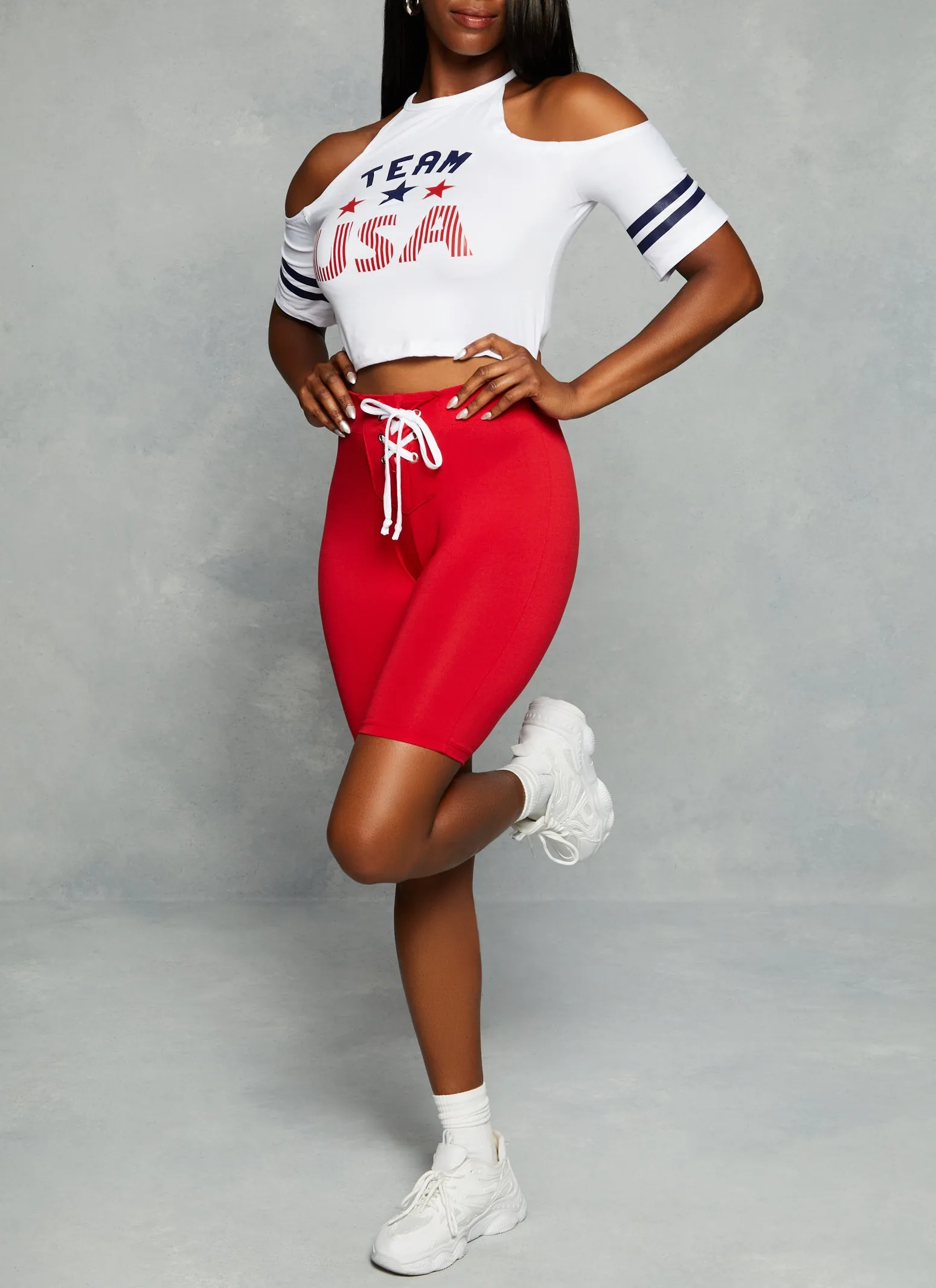Team USA Cold Shoulder Crop Top sold by Rainbow product image thumbnail 2