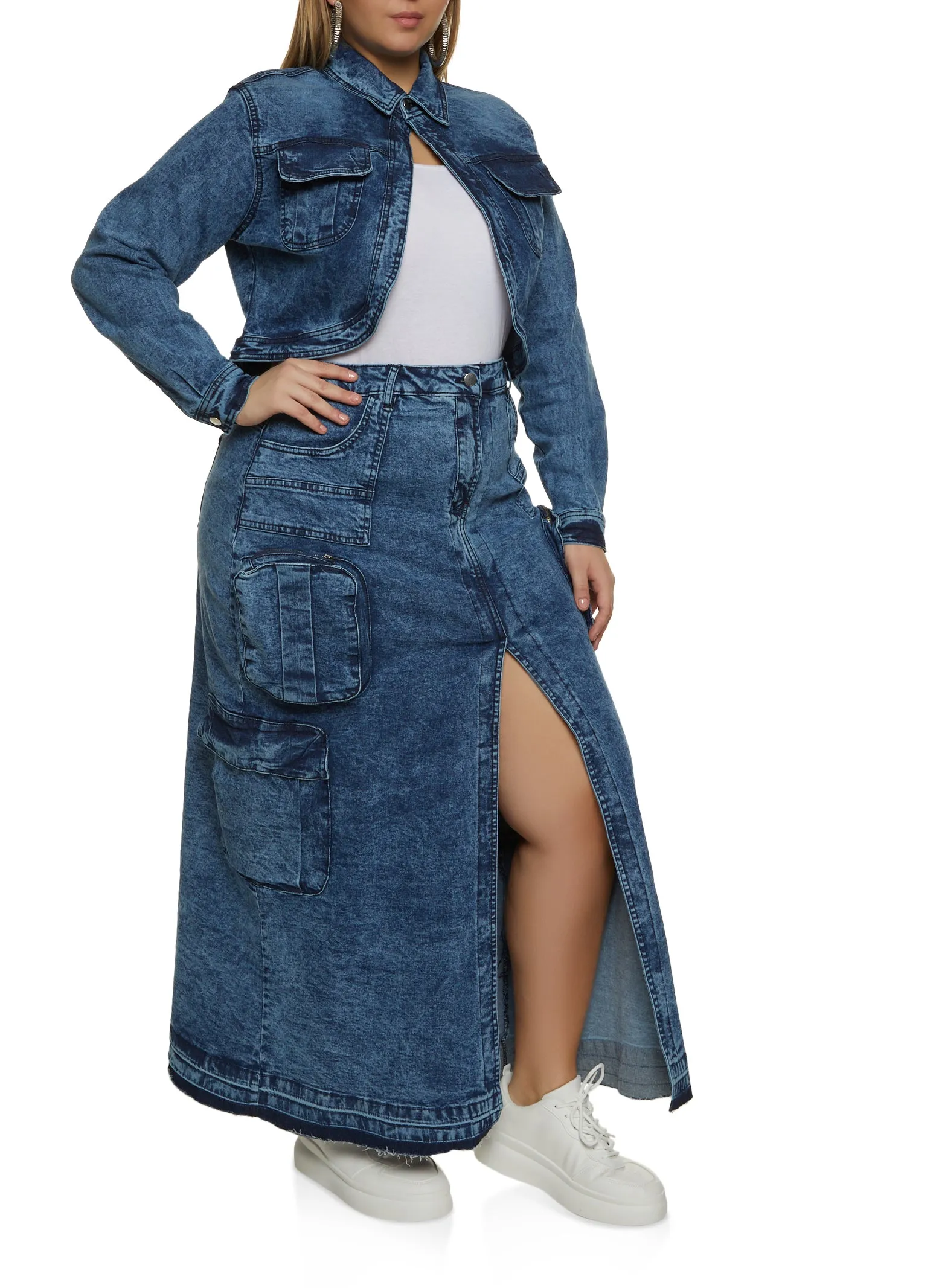Plus Size Acid Wash One Button Denim Jacket sold by Rainbow product image thumbnail 2