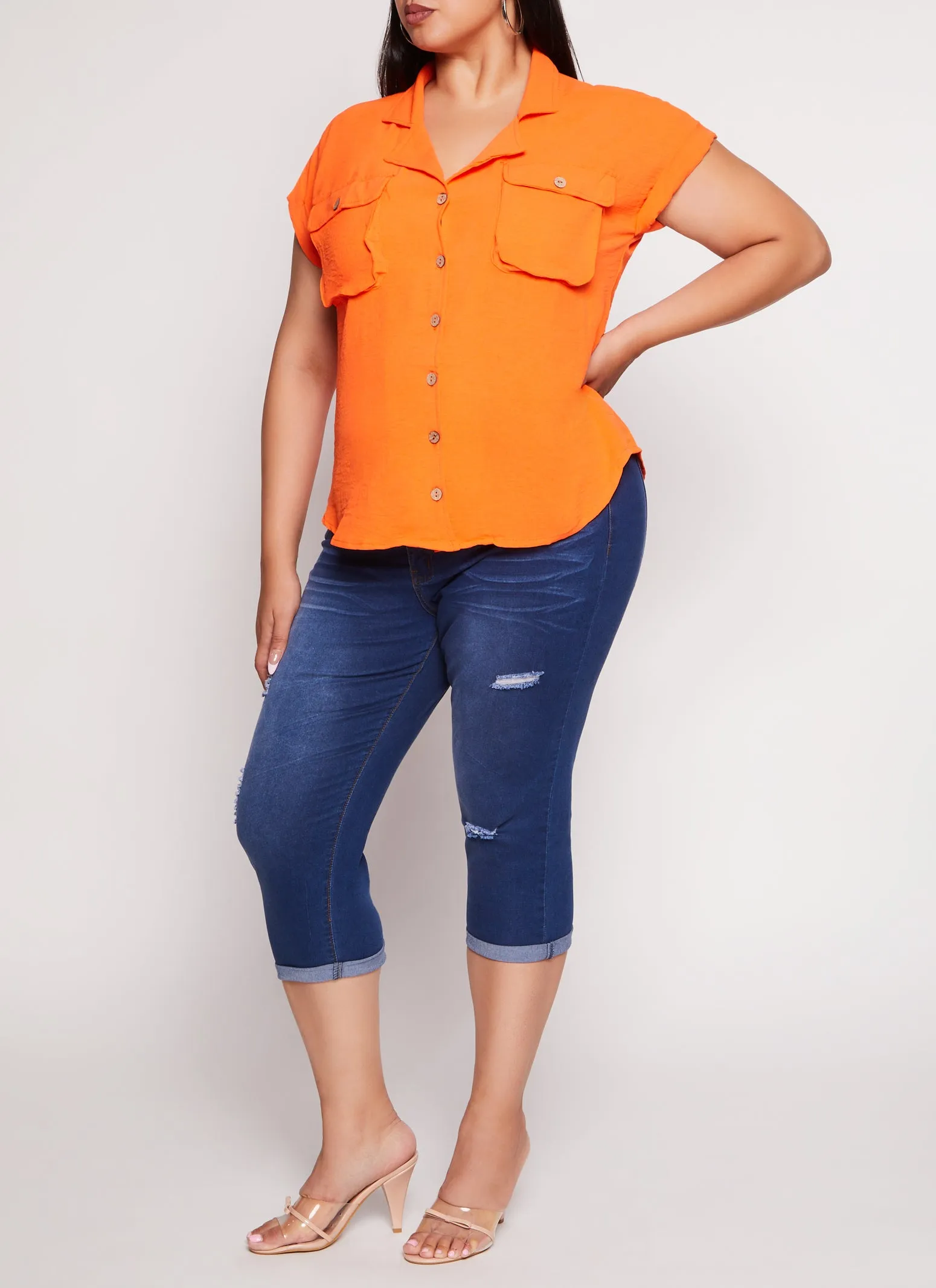Plus Size Airy Flap Pocket Shirt sold by Rainbow product image thumbnail 2