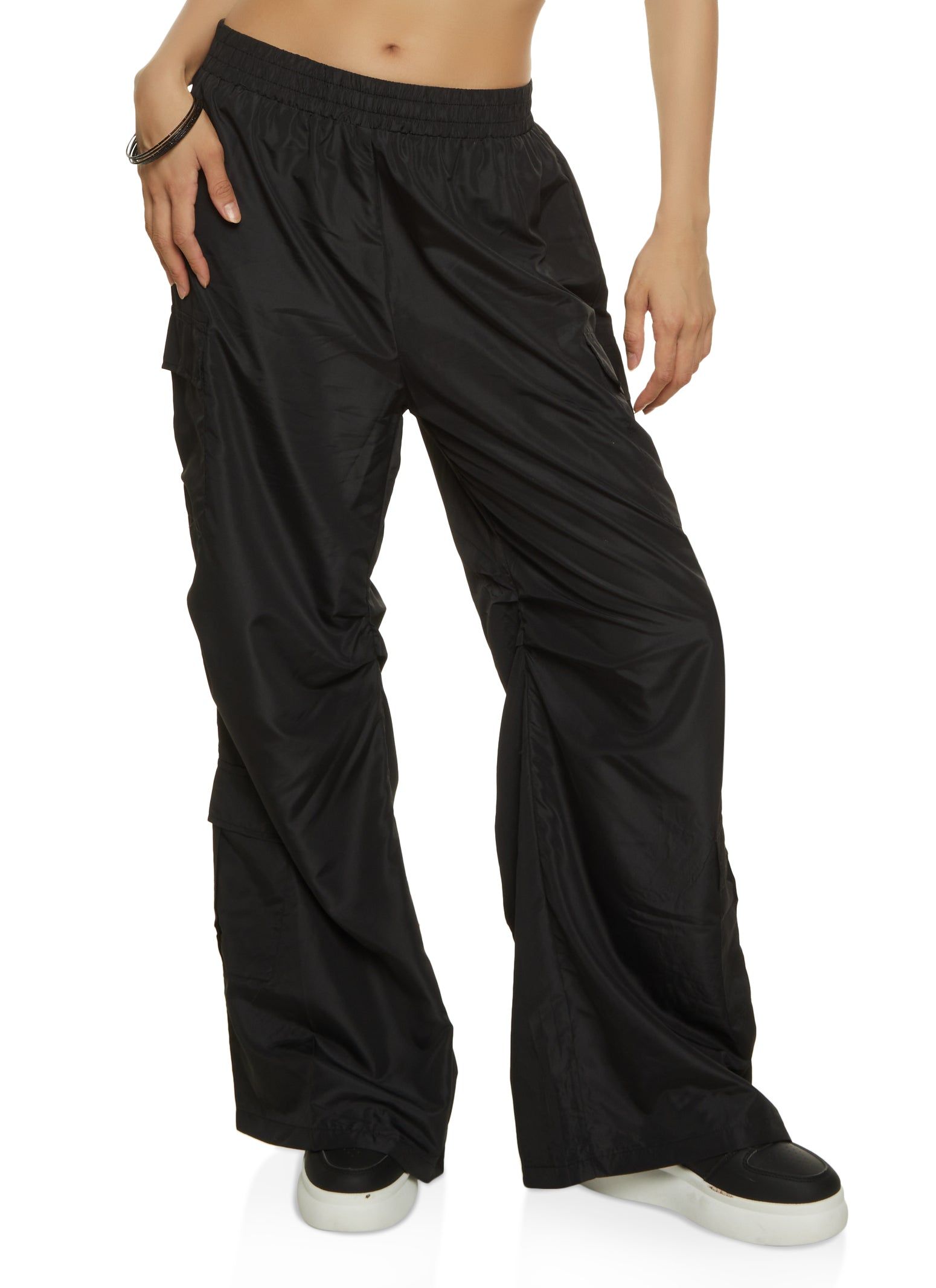 High Waist Ruched Detail Cargo Parachute Pants sold by Rainbow