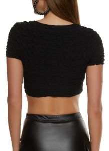 Bubble Knit Tie Front Crop Top sold by Rainbow