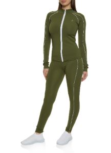 Mock Neck Contrast Piping Track Jacket sold by Rainbow